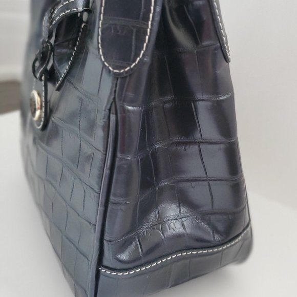 RARE FIND * VINTAGE DOONEY & BOURKE Black Croc Leather Handbag Timeless LIKE NEW - Picture 5 of 14